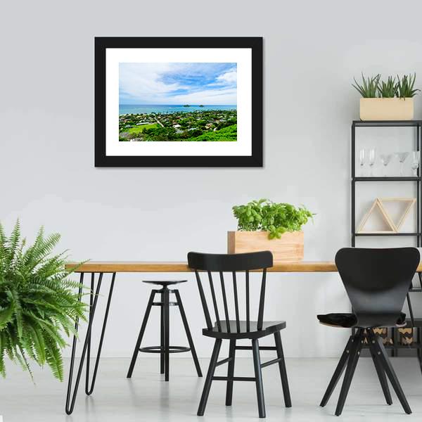 Lanikai Beach With City Canvas Wall Art-3 Horizontal-Gallery Wrap-25" x 16"-Tiaracle