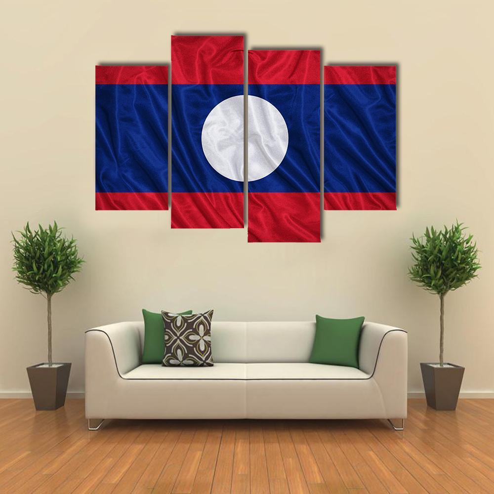 Waving Laos Flag Canvas Wall Art-4 Pop-Gallery Wrap-50" x 32"-Tiaracle