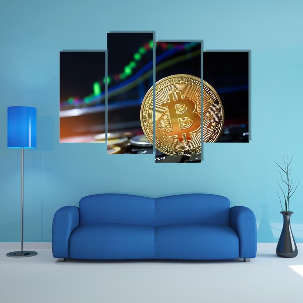 Bitcoins On Keyboard Canvas Wall Art-4 Pop-Gallery Wrap-50" x 32"-Tiaracle