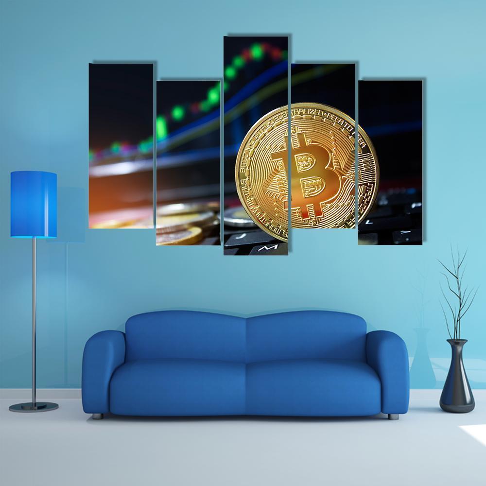 Bitcoins On Keyboard Canvas Wall Art-5 Pop-Gallery Wrap-47" x 32"-Tiaracle