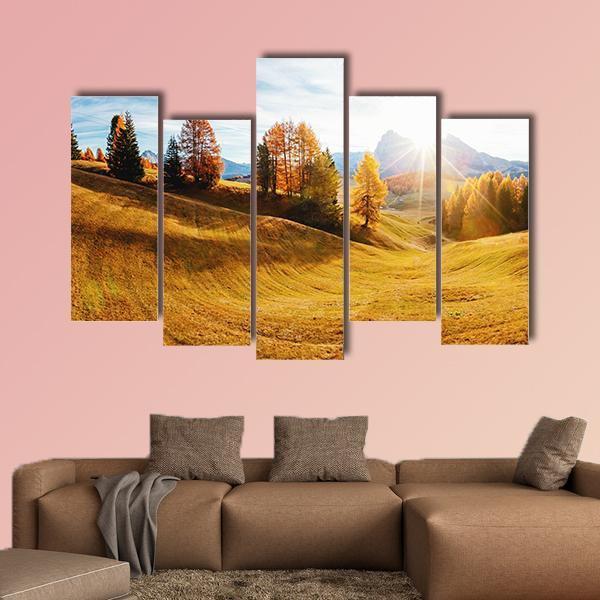 Autumn Hills In South Tyrol Canvas Wall Art-5 Pop-Gallery Wrap-47" x 32"-Tiaracle