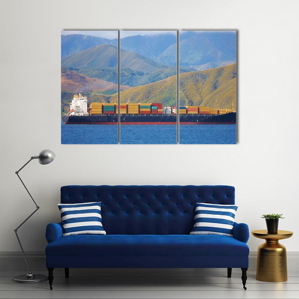 Large Cargo Ship Canvas Wall Art-3 Horizontal-Gallery Wrap-37" x 24"-Tiaracle