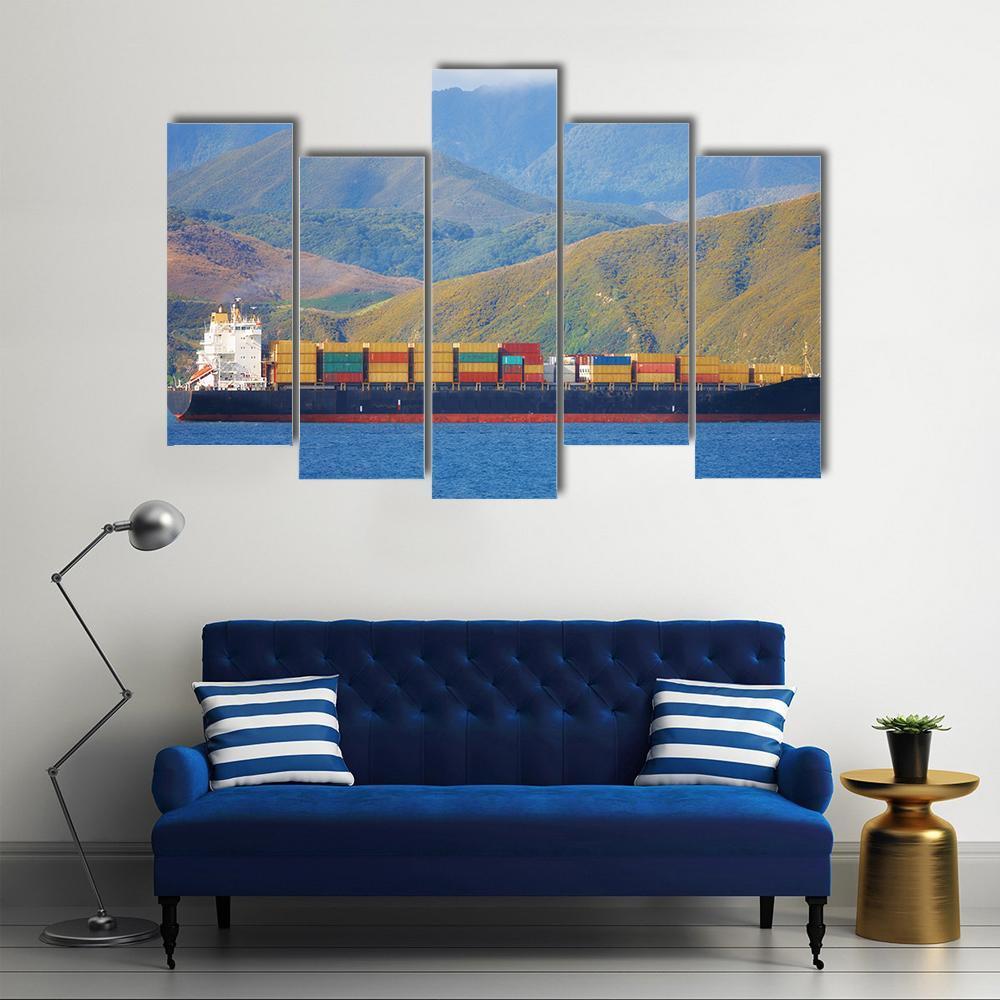 Large Cargo Ship Canvas Wall Art-5 Pop-Gallery Wrap-47" x 32"-Tiaracle