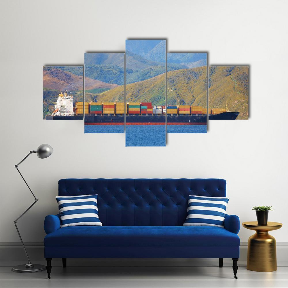 Large Cargo Ship Canvas Wall Art-5 Star-Gallery Wrap-62" x 32"-Tiaracle