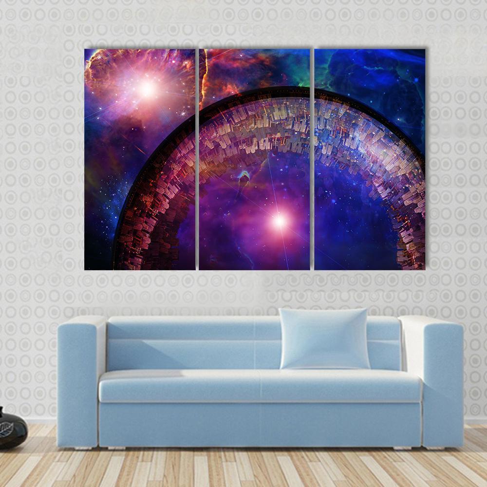 City Ship In Deep Space Canvas Wall Art-3 Horizontal-Gallery Wrap-37" x 24"-Tiaracle
