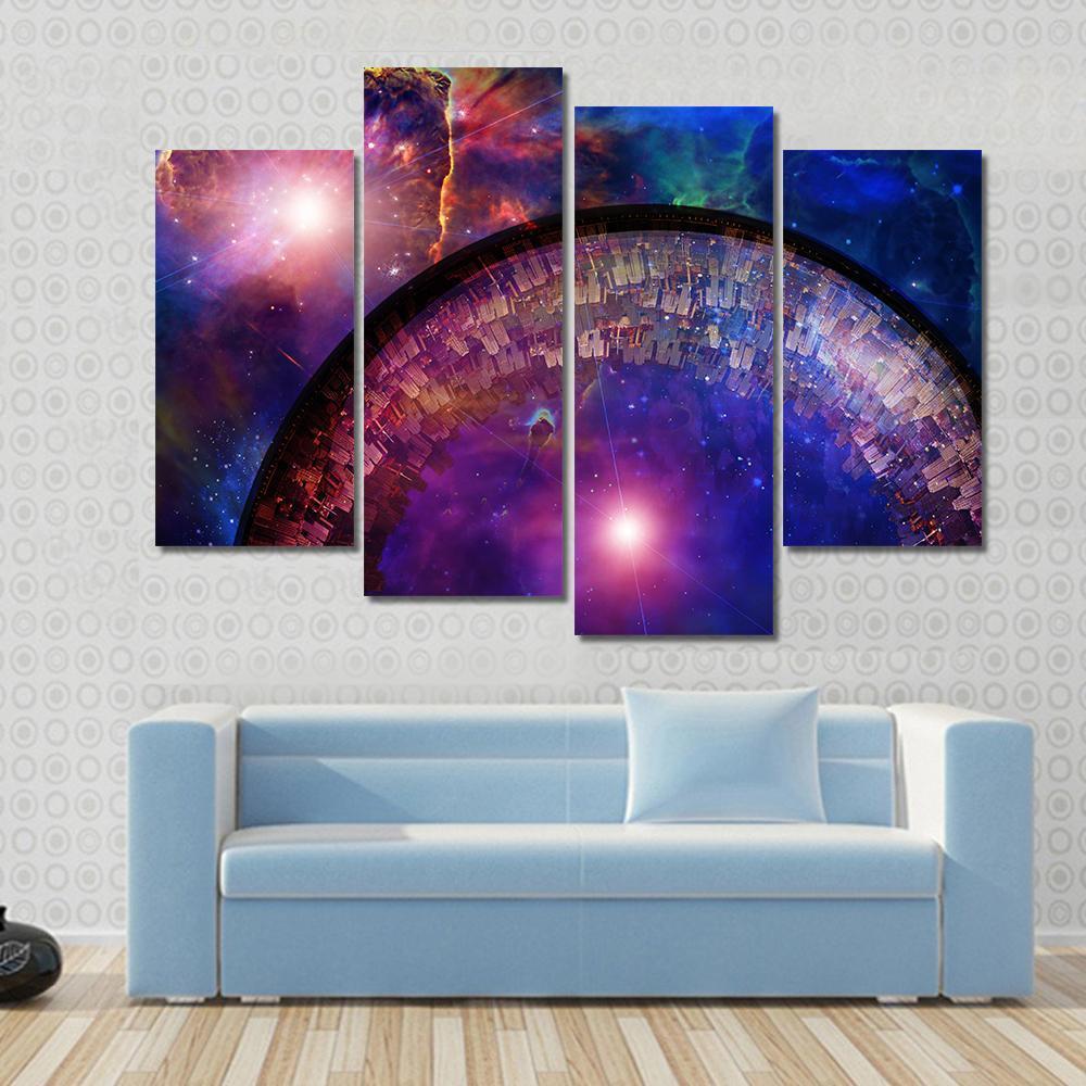 City Ship In Deep Space Canvas Wall Art-4 Pop-Gallery Wrap-50" x 32"-Tiaracle