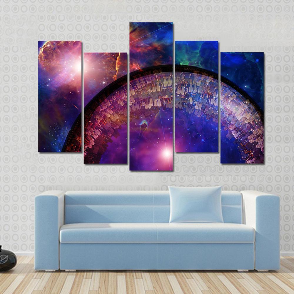 City Ship In Deep Space Canvas Wall Art-5 Pop-Gallery Wrap-47" x 32"-Tiaracle