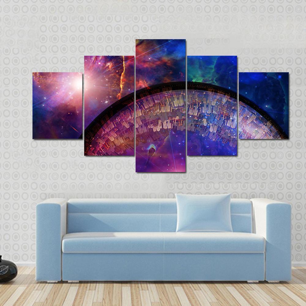 City Ship In Deep Space Canvas Wall Art-5 Star-Gallery Wrap-62" x 32"-Tiaracle