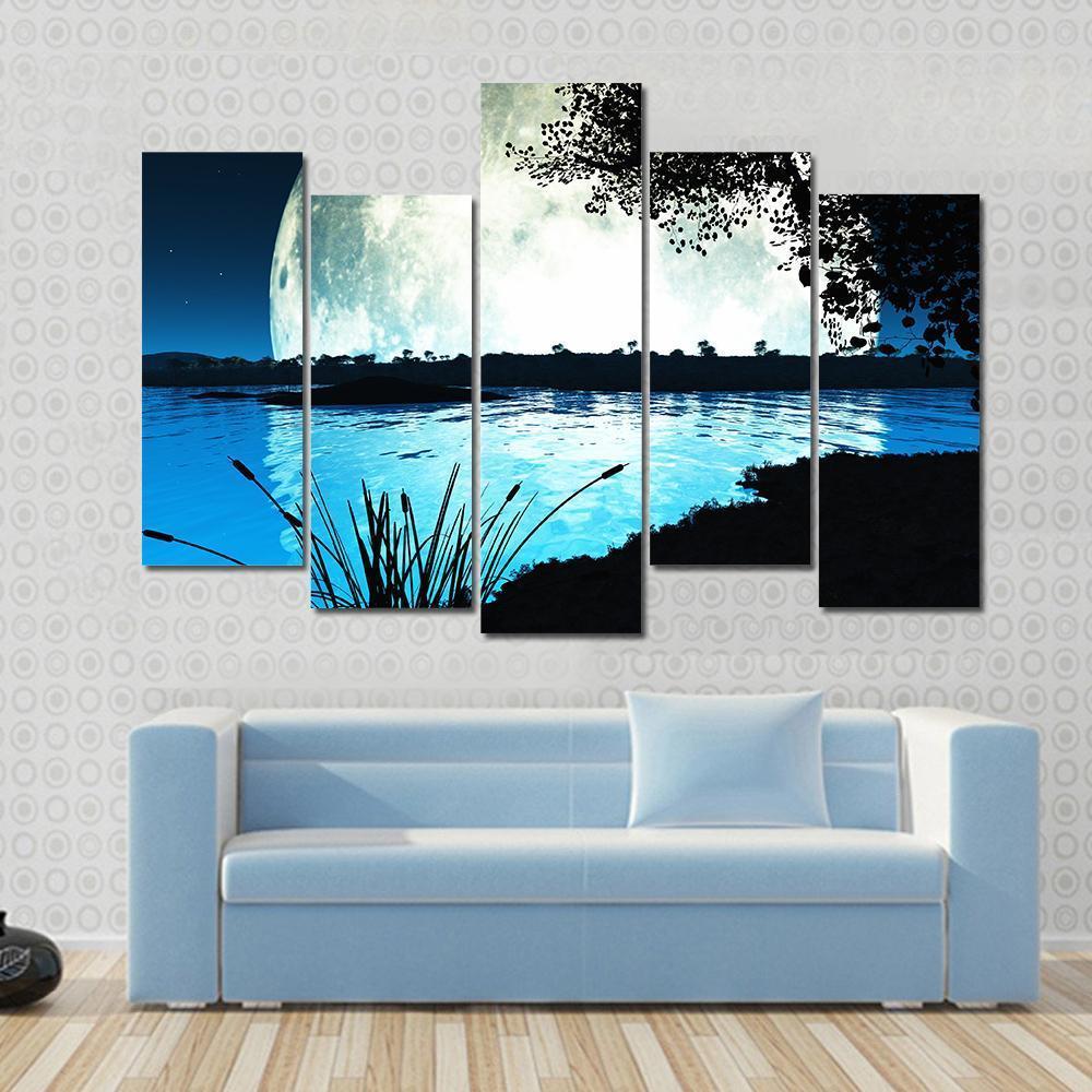 Moon On Alien Planet Canvas Wall Art-5 Pop-Gallery Wrap-47&quot; x 32&quot;-Tiaracle