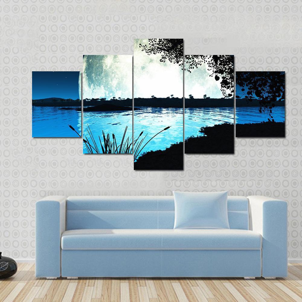 Moon On Alien Planet Canvas Wall Art-5 Star-Gallery Wrap-62" x 32"-Tiaracle