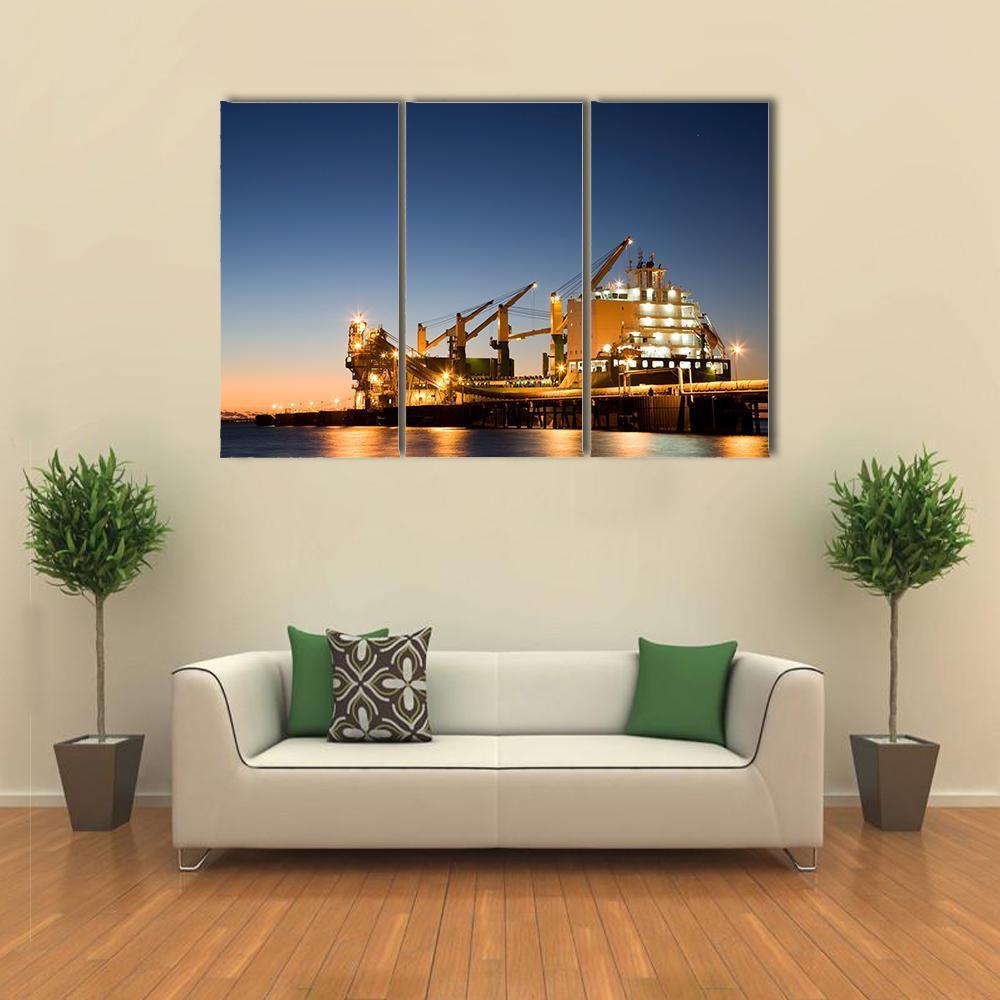 Vessel Berthed Unloading Canvas Wall Art-3 Horizontal-Gallery Wrap-37" x 24"-Tiaracle