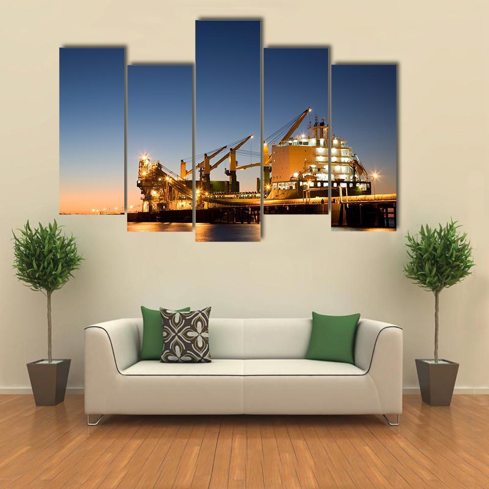 Vessel Berthed Unloading Canvas Wall Art-5 Pop-Gallery Wrap-47" x 32"-Tiaracle