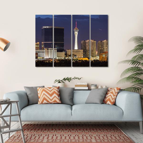 Las Vegas Cityscape Canvas Wall Art-4 Horizontal-Gallery Wrap-34" x 24"-Tiaracle