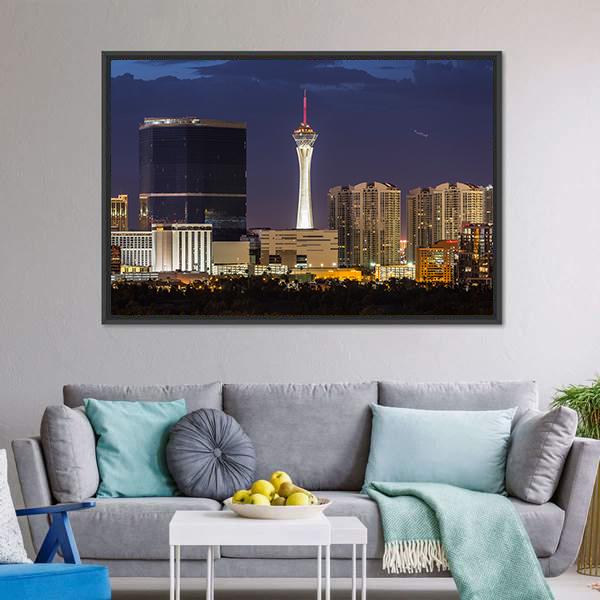 Las Vegas Cityscape Canvas Wall Art-5 Horizontal-Gallery Wrap-22" x 12"-Tiaracle