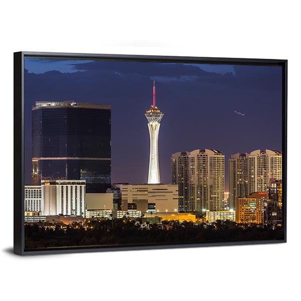 Las Vegas Cityscape Vertical Canvas Wall Art-3 Vertical-Gallery Wrap-12" x 25"-Tiaracle