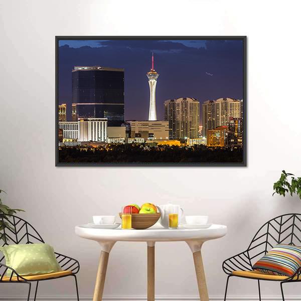Las Vegas Cityscape Vertical Canvas Wall Art-3 Vertical-Gallery Wrap-12" x 25"-Tiaracle