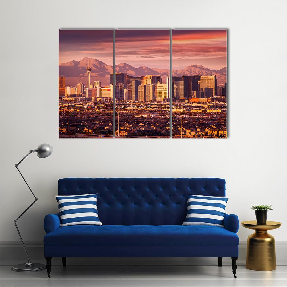 Las Vegas Strip Skyline Canvas Wall Art-3 Horizontal-Gallery Wrap-37" x 24"-Tiaracle