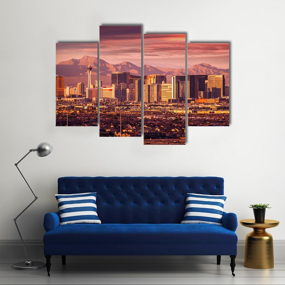 Las Vegas Strip Skyline Canvas Wall Art-4 Pop-Gallery Wrap-50" x 32"-Tiaracle