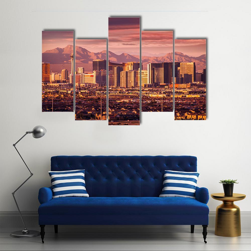 Las Vegas Strip Skyline Canvas Wall Art-5 Pop-Gallery Wrap-47" x 32"-Tiaracle