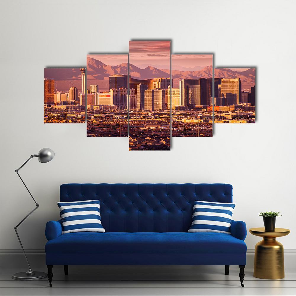 Las Vegas Strip Skyline Canvas Wall Art-5 Star-Gallery Wrap-62" x 32"-Tiaracle