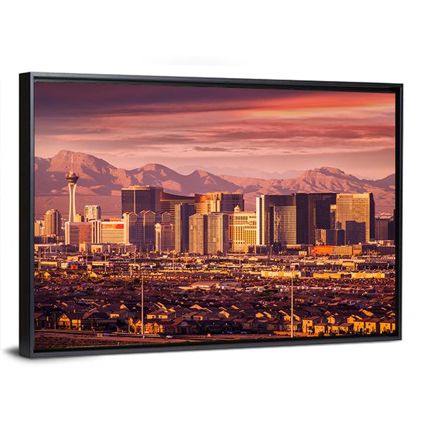 Las Vegas Strip Skyline Canvas Wall Art-3 Horizontal-Gallery Wrap-25" x 16"-Tiaracle
