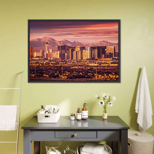 Las Vegas Strip Skyline Canvas Wall Art-1 Piece-Floating Frame-24" x 16"-Tiaracle