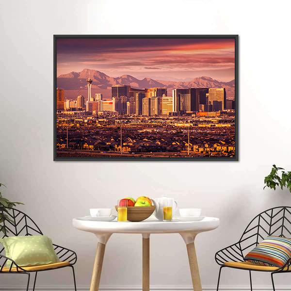 Las Vegas Strip Skyline Canvas Wall Art-3 Horizontal-Gallery Wrap-25" x 16"-Tiaracle