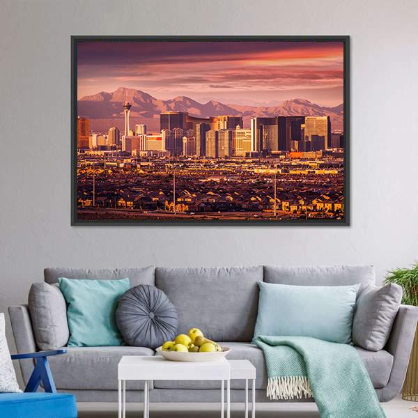 Las Vegas Strip Skyline Canvas Wall Art-3 Horizontal-Gallery Wrap-25" x 16"-Tiaracle