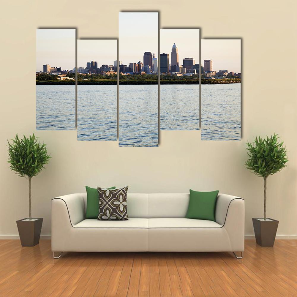Downtown Cleveland Canvas Wall Art-5 Pop-Gallery Wrap-47" x 32"-Tiaracle