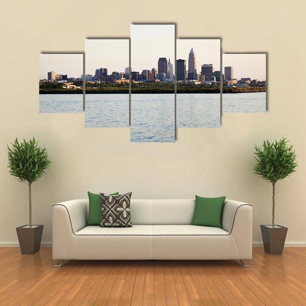 Downtown Cleveland Canvas Wall Art-5 Star-Gallery Wrap-62" x 32"-Tiaracle
