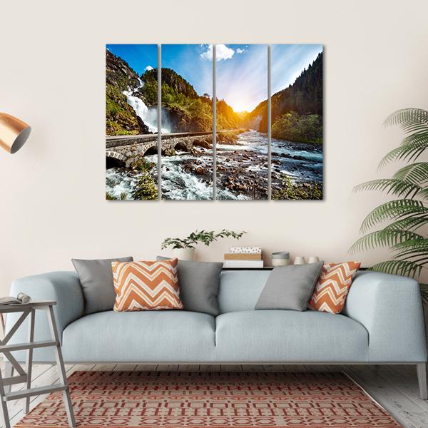 Latefossen Waterfall Canvas Wall Art-4 Horizontal-Gallery Wrap-34" x 24"-Tiaracle