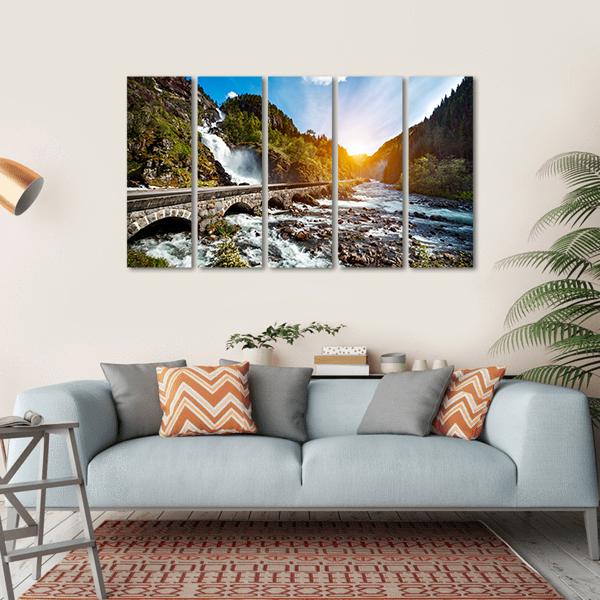Latefossen Waterfall Canvas Wall Art-5 Horizontal-Gallery Wrap-22" x 12"-Tiaracle