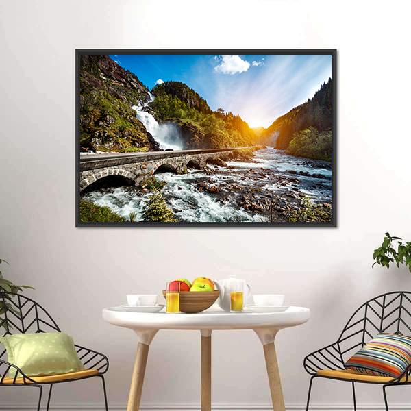 Latefossen Waterfall Canvas Wall Art-5 Horizontal-Gallery Wrap-22" x 12"-Tiaracle