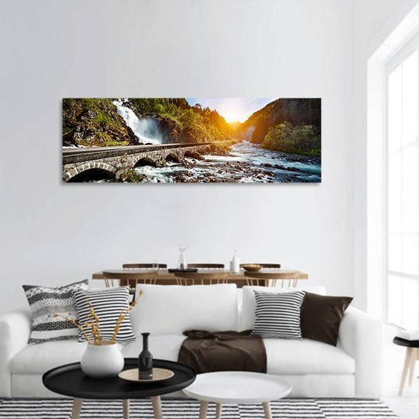 Latefossen Waterfall Panoramic Canvas Wall Art-1 Piece-36" x 12"-Tiaracle