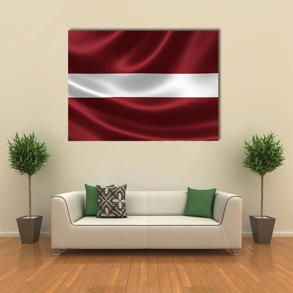 Latvian Flag Canvas Wall Art in white and red, single panel hung on a wall