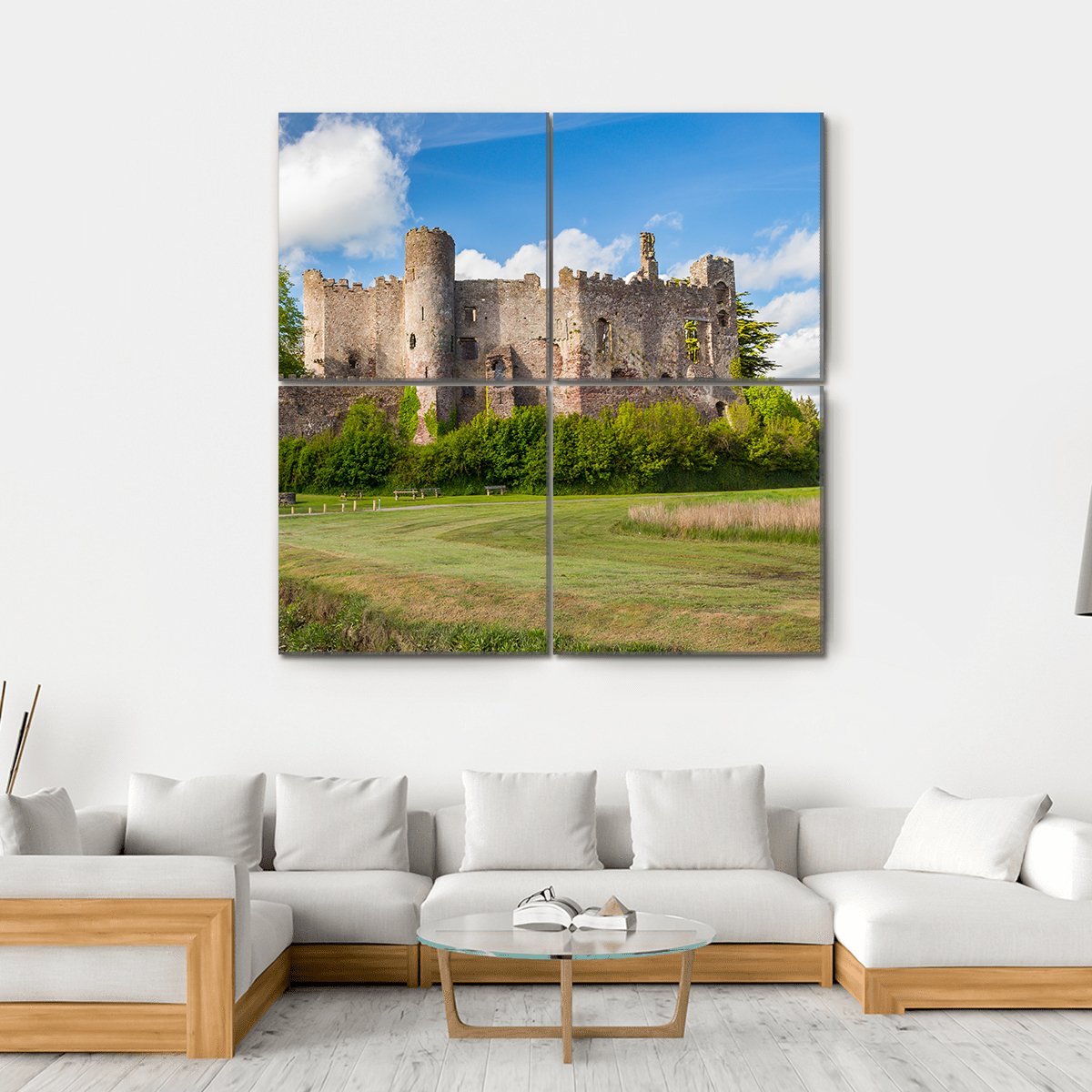 Laugharne Castle Canvas Wall Art-4 Square-Gallery Wrap-17" x 17"-Tiaracle