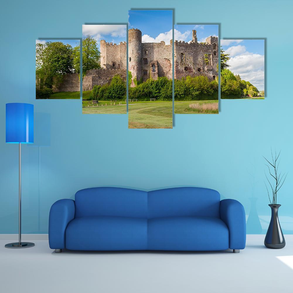 Laugharne Castle Canvas Wall Art-5 Star-Gallery Wrap-62" x 32"-Tiaracle