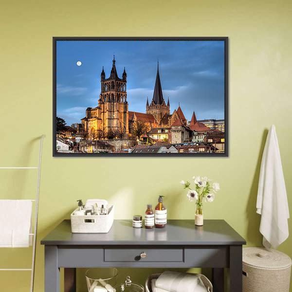 Lausanne Cathedral Canvas Wall Art-1 Piece-Floating Frame-36" x 24"-Tiaracle
