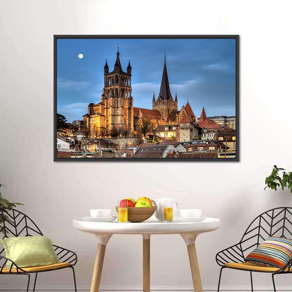 Lausanne Cathedral Canvas Wall Art-5 Horizontal-Gallery Wrap-22" x 12"-Tiaracle