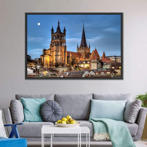 Lausanne Cathedral Canvas Wall Art-5 Horizontal-Gallery Wrap-22" x 12"-Tiaracle