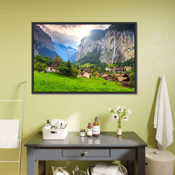 Lauterbrunnen Switzerland Canvas Wall Art-1 Piece-Floating Frame-24" x 16"-Tiaracle