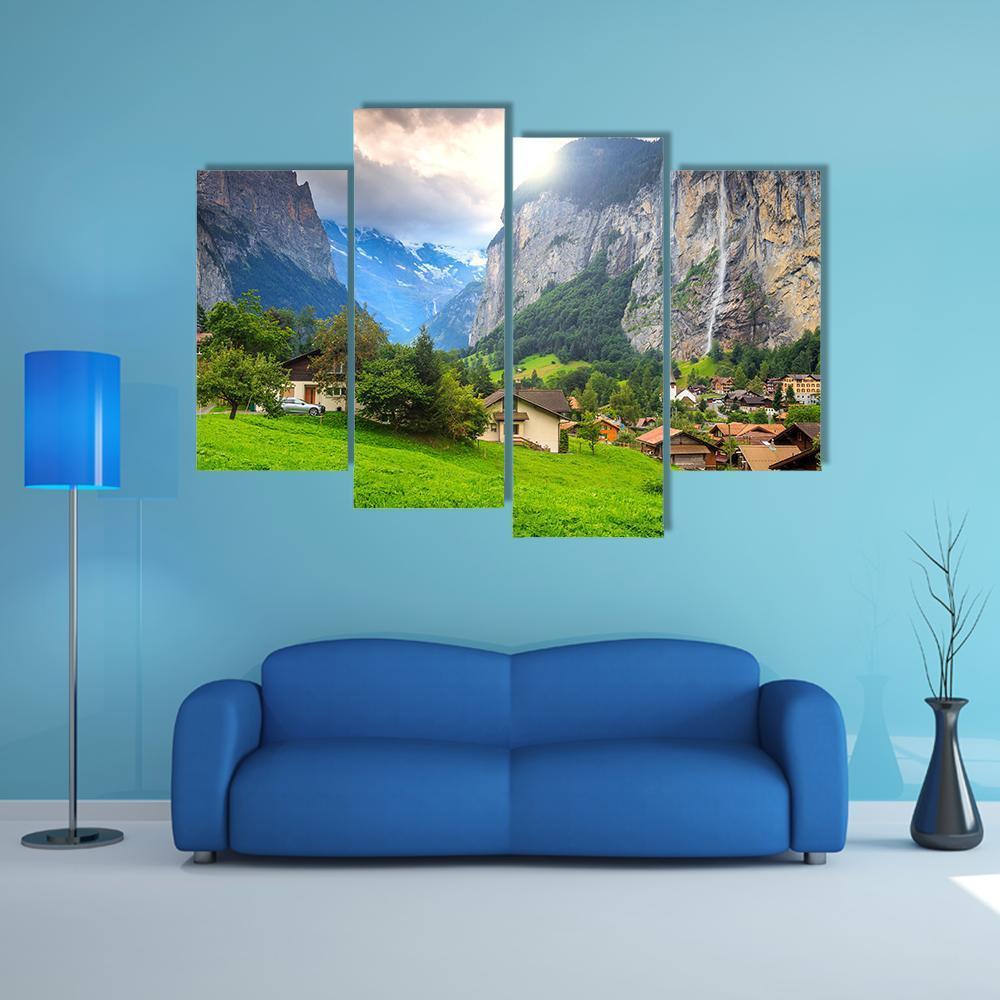 Lauterbrunnen Switzerland Canvas Wall Art-4 Pop-Gallery Wrap-50" x 32"-Tiaracle