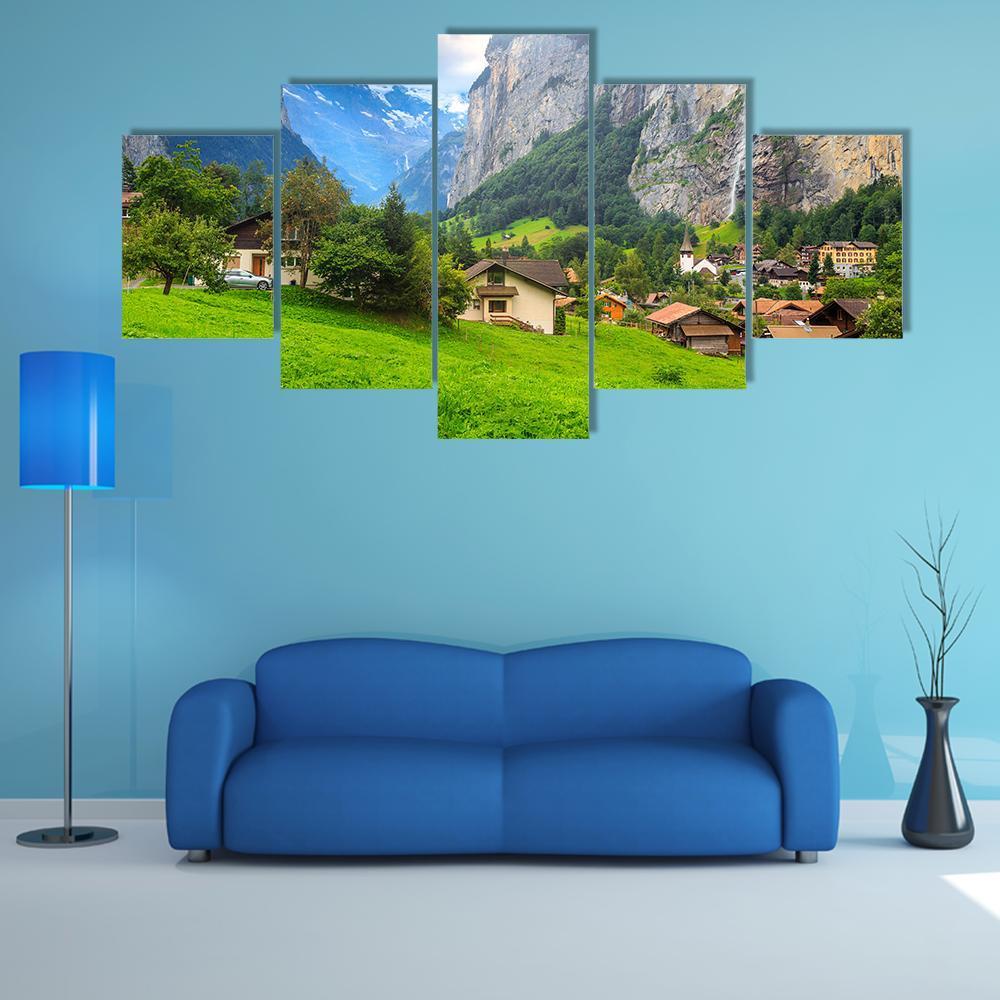 Lauterbrunnen Switzerland Canvas Wall Art-5 Star-Gallery Wrap-62" x 32"-Tiaracle