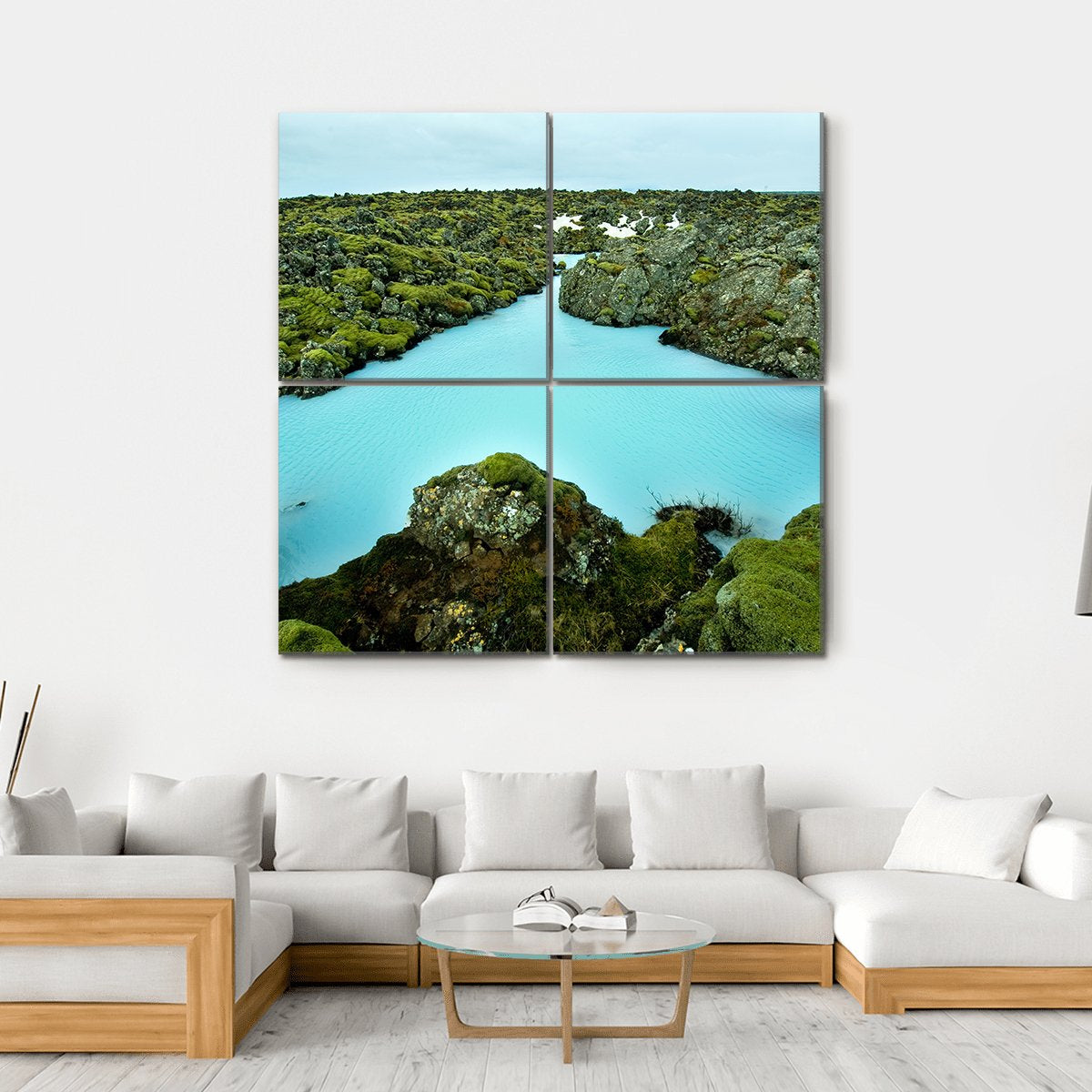 Lava Stones Covered With Moss Canvas Wall Art-4 Square-Gallery Wrap-17" x 17"-Tiaracle