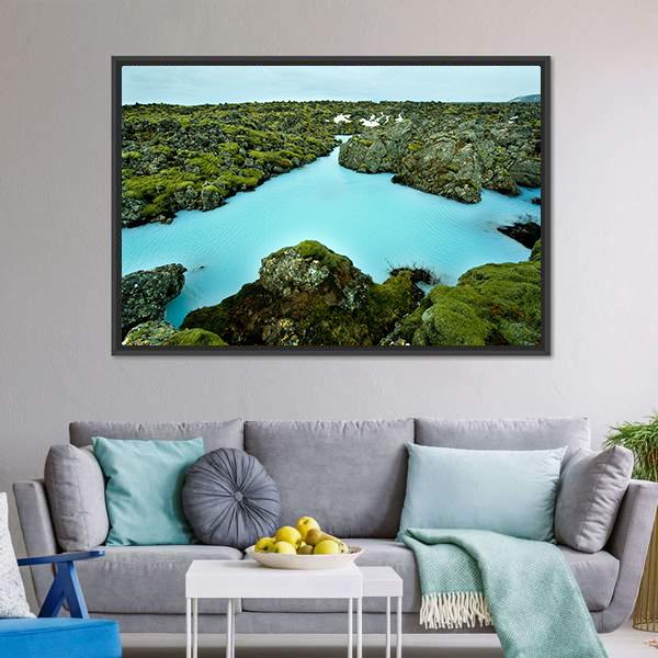 Lava Stones Covered With Moss Canvas Wall Art-5 Horizontal-Gallery Wrap-22" x 12"-Tiaracle