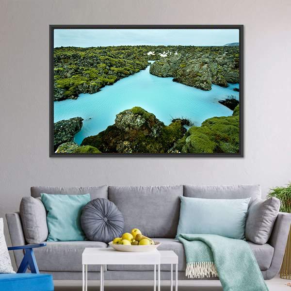 Lava Stones Covered With Moss Panoramic Canvas Wall Art-1 Piece-36" x 12"-Tiaracle