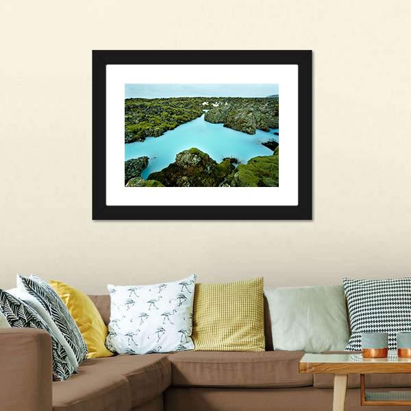Lava Stones Covered With Moss Panoramic Canvas Wall Art-1 Piece-36" x 12"-Tiaracle