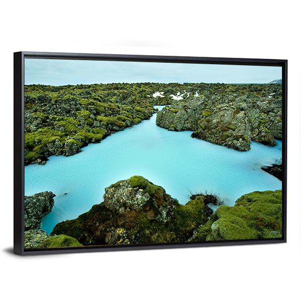Lava Stones Covered With Moss Panoramic Canvas Wall Art-1 Piece-36" x 12"-Tiaracle