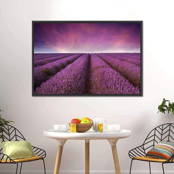 Lavender Field At Sunset Canvas Wall Art-5 Horizontal-Gallery Wrap-22" x 12"-Tiaracle