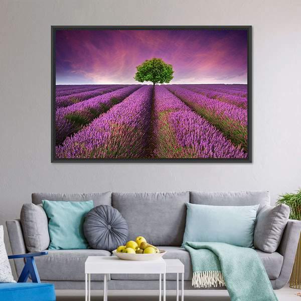 Lavender Field In Summer Canvas Wall Art-5 Horizontal-Gallery Wrap-22" x 12"-Tiaracle